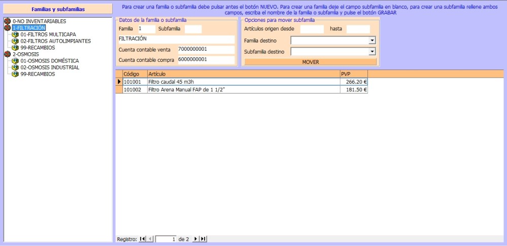 Familias y subfamilias