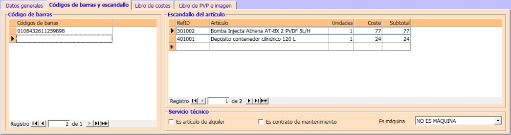 Catalogo - Códigos de barras y escandallo