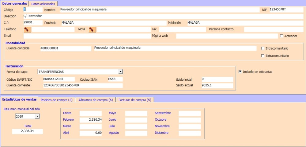 Proveedores - Datos generales